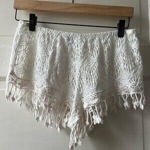 Eberjey White Crochet Fringe Shorts